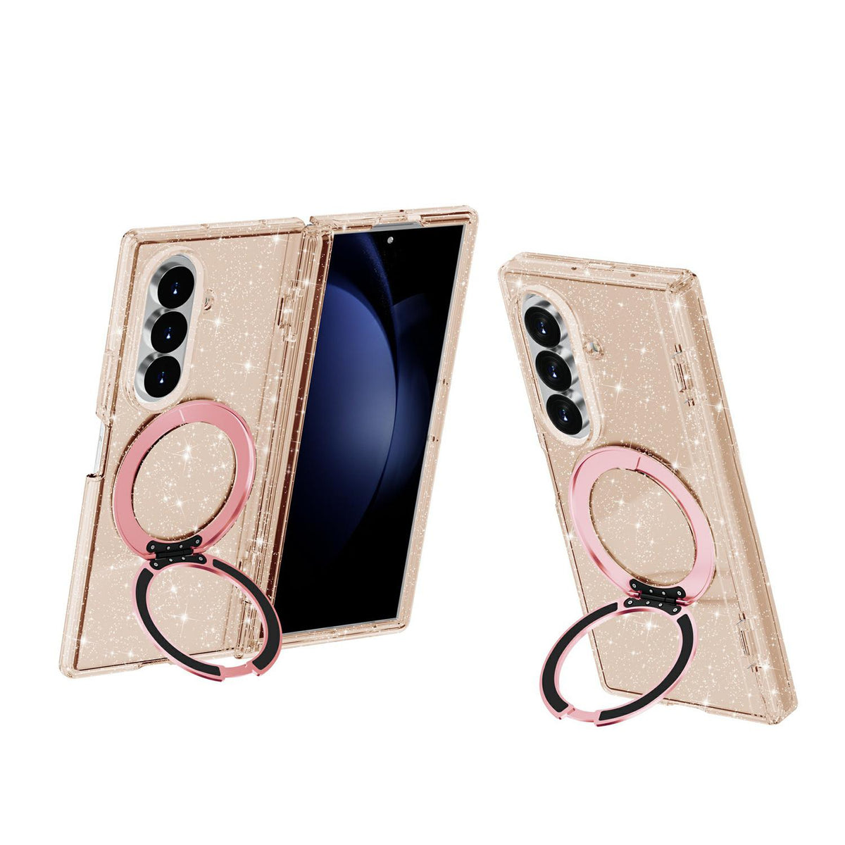 For Galaxy Z Fold8 Ultra 5G Terminator Style Glitter Powder Magnetic Holder Phone Case - Gold - EDA009842302C