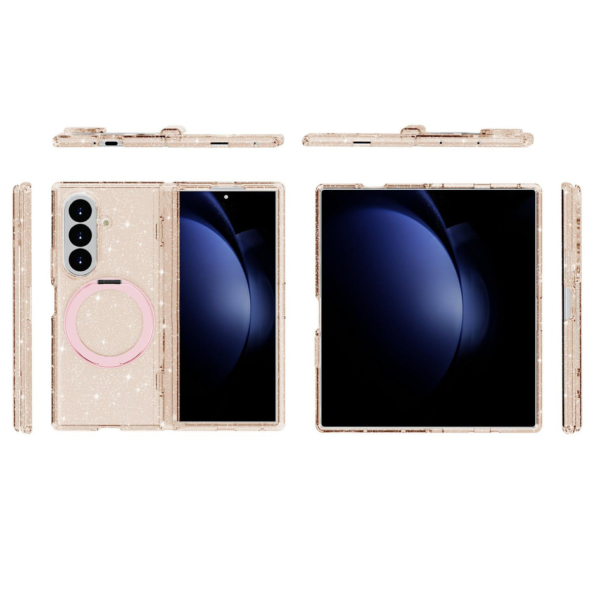 For Galaxy Z Fold8 Ultra 5G Terminator Style Glitter Powder Magnetic Holder Phone Case - Gold - EDA009842302C