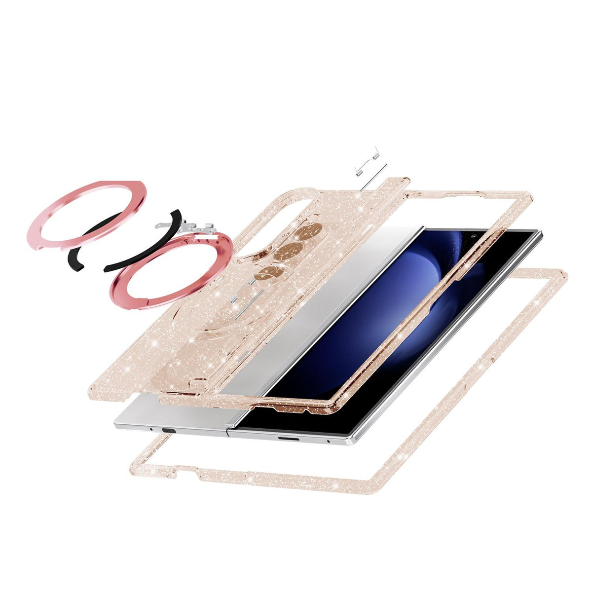 For Galaxy Z Fold8 Ultra 5G Terminator Style Glitter Powder Magnetic Holder Phone Case - Gold - EDA009842302C