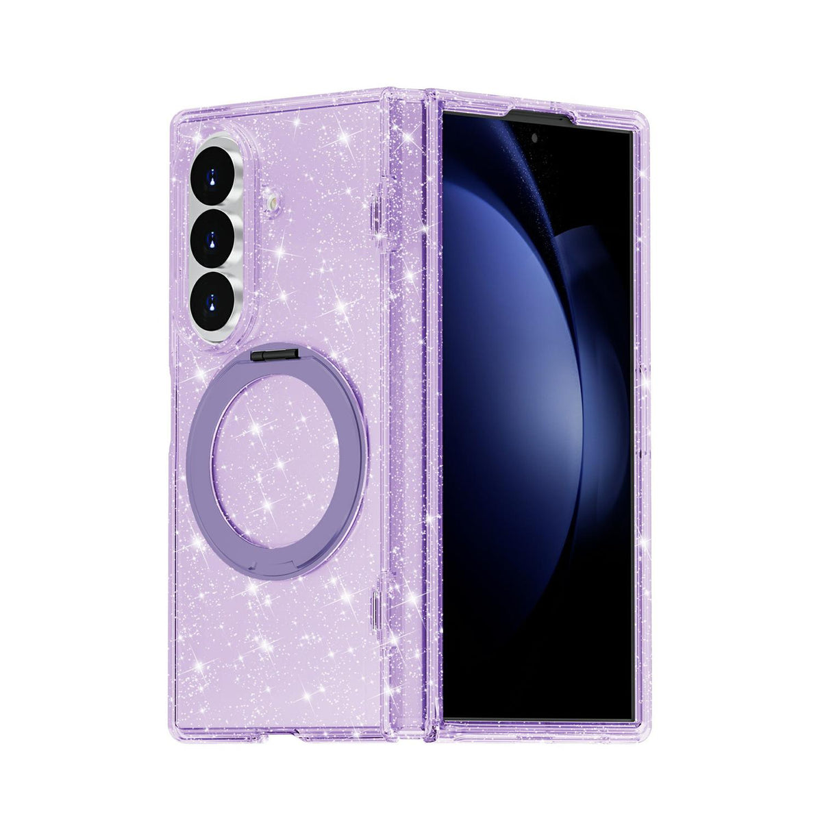 For Galaxy Z Fold8 Ultra 5G Terminator Style Glitter Powder Magnetic Holder Phone Case - Purple - EDA009842302D