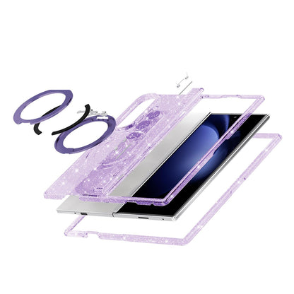 For Galaxy Z Fold8 Ultra 5G Terminator Style Glitter Powder Magnetic Holder Phone Case - Purple - EDA009842302D