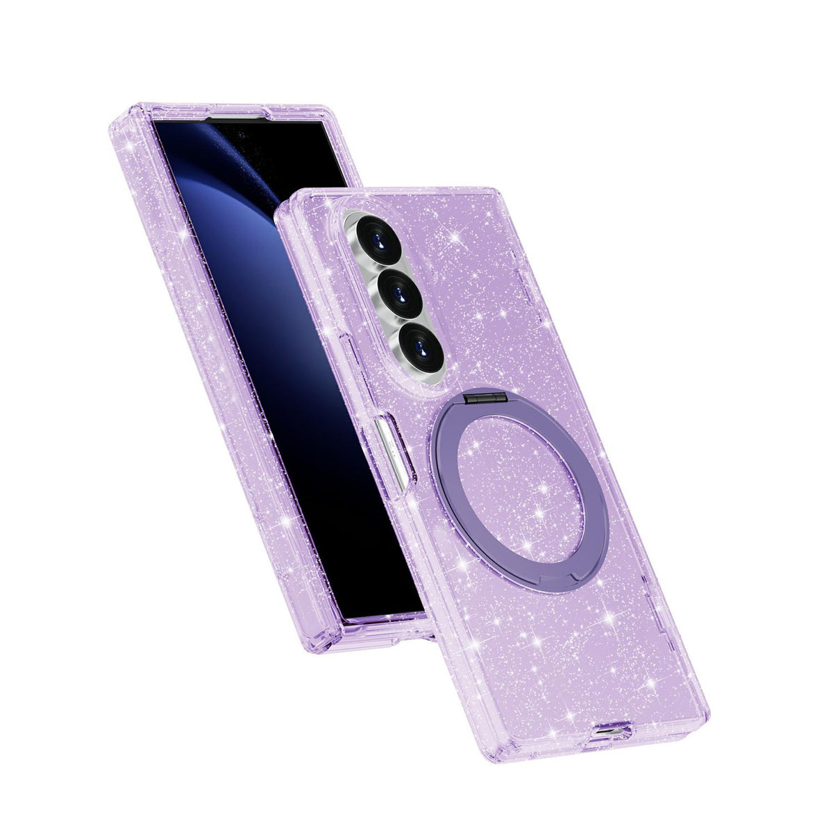For Galaxy Z Fold8 Ultra 5G Terminator Style Glitter Powder Magnetic Holder Phone Case - Purple - EDA009842302D
