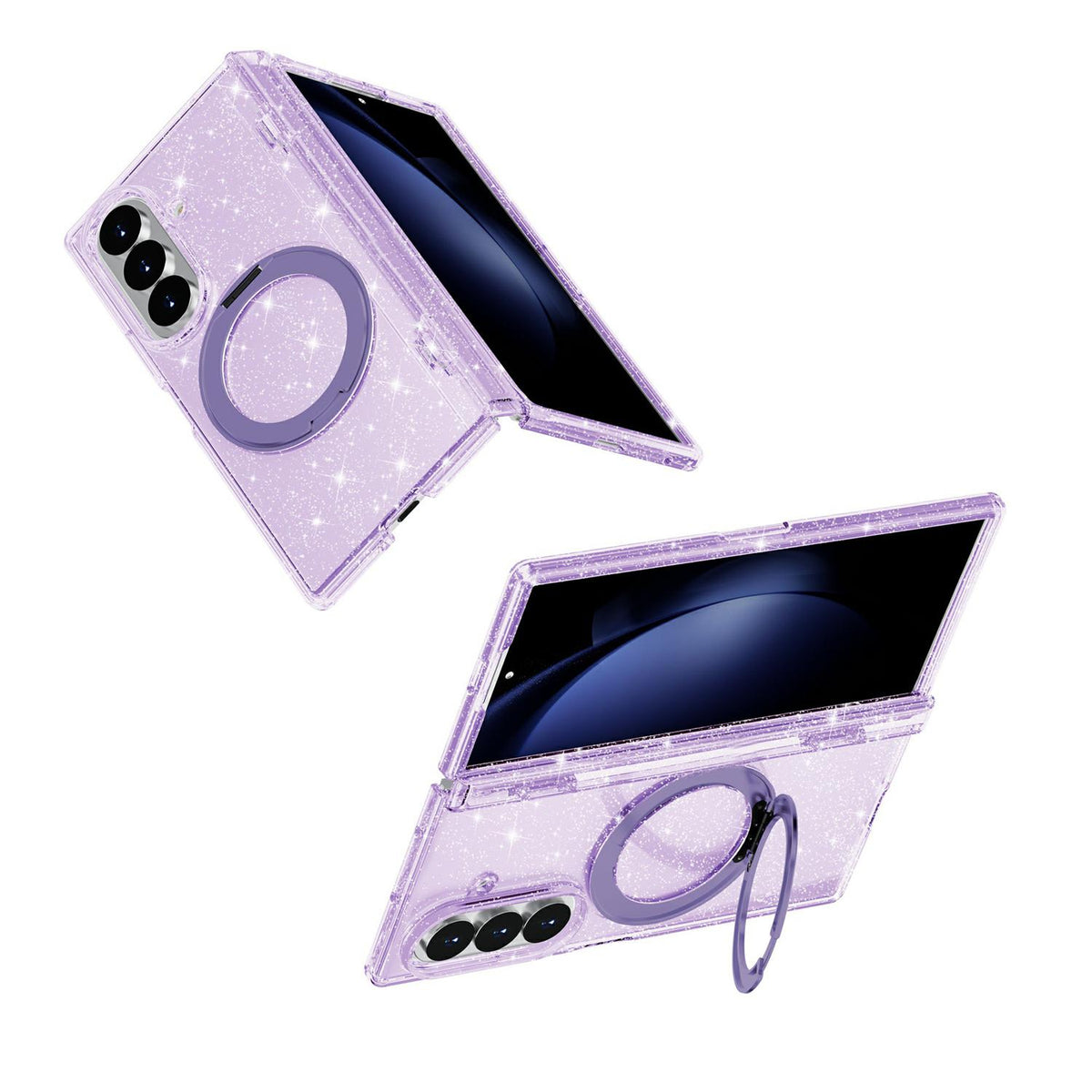 For Galaxy Z Fold8 Ultra 5G Terminator Style Glitter Powder Magnetic Holder Phone Case - Purple - EDA009842302D