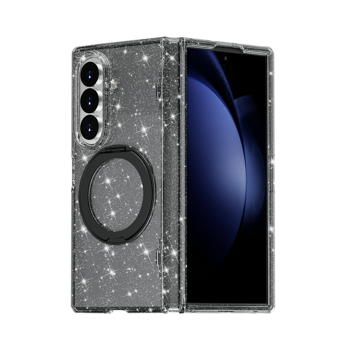 For Galaxy Z Fold8 Ultra 5G Terminator Style Glitter Powder Magnetic Holder Phone Case - Black - EDA009842302E