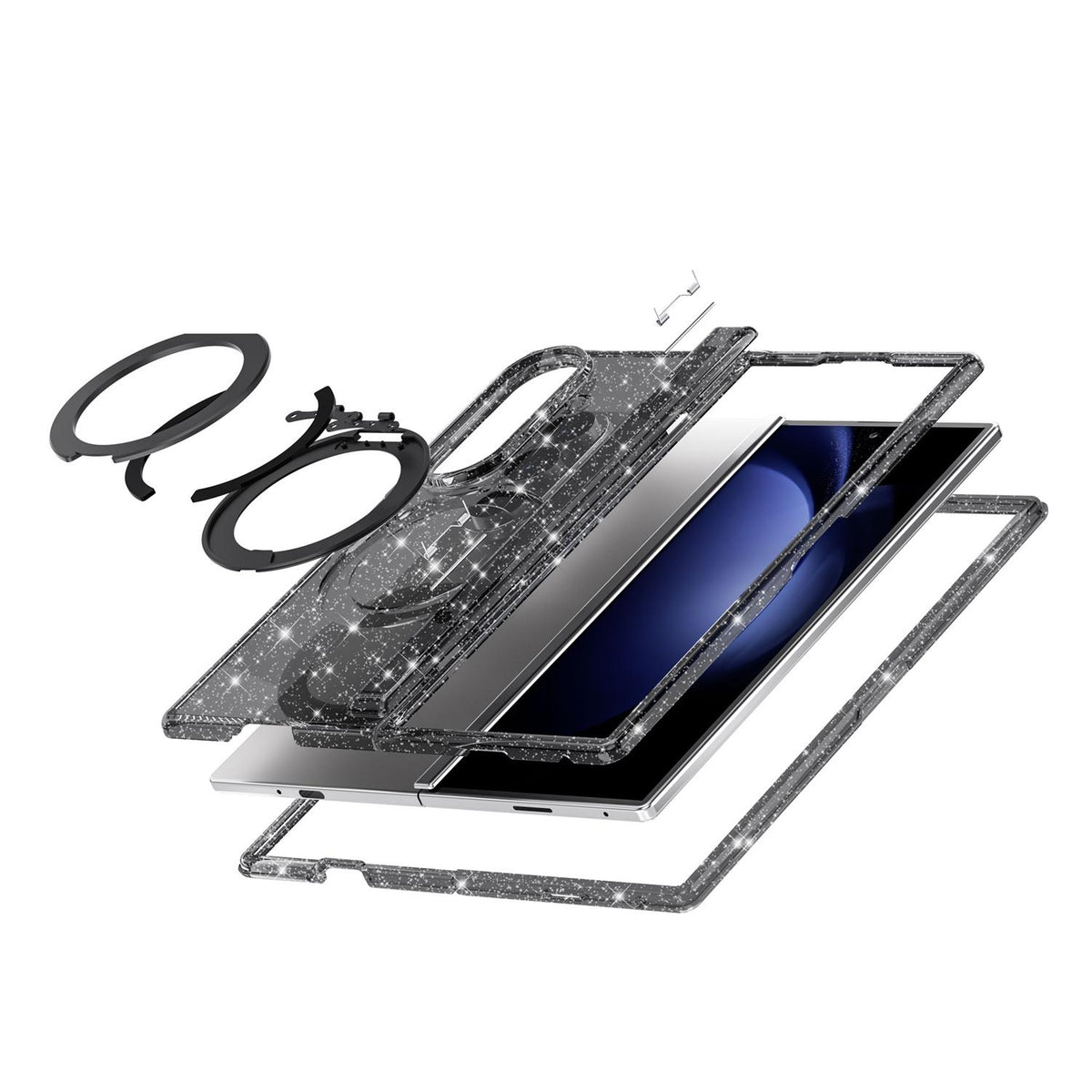 For Galaxy Z Fold8 Ultra 5G Terminator Style Glitter Powder Magnetic Holder Phone Case - Black - EDA009842302E