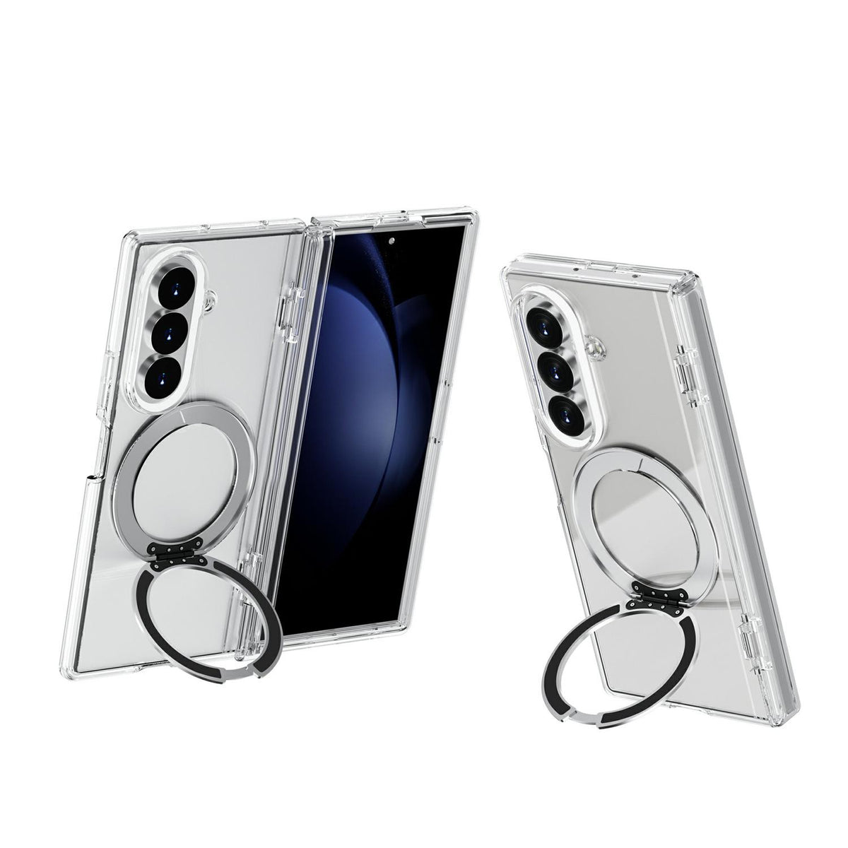 For Galaxy Z Fold8 Ultra 5G Terminator Style Glitter Powder Magnetic Holder Phone Case - Transparent - EDA009842302F