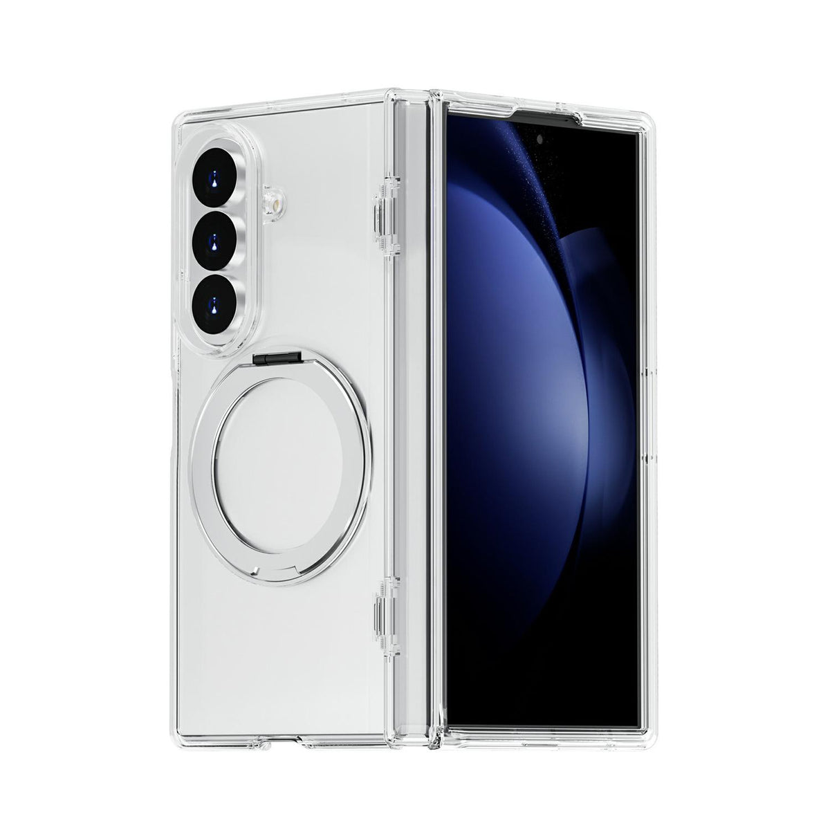 For Galaxy Z Fold8 Ultra 5G Terminator Style Glitter Powder Magnetic Holder Phone Case - Transparent - EDA009842302F