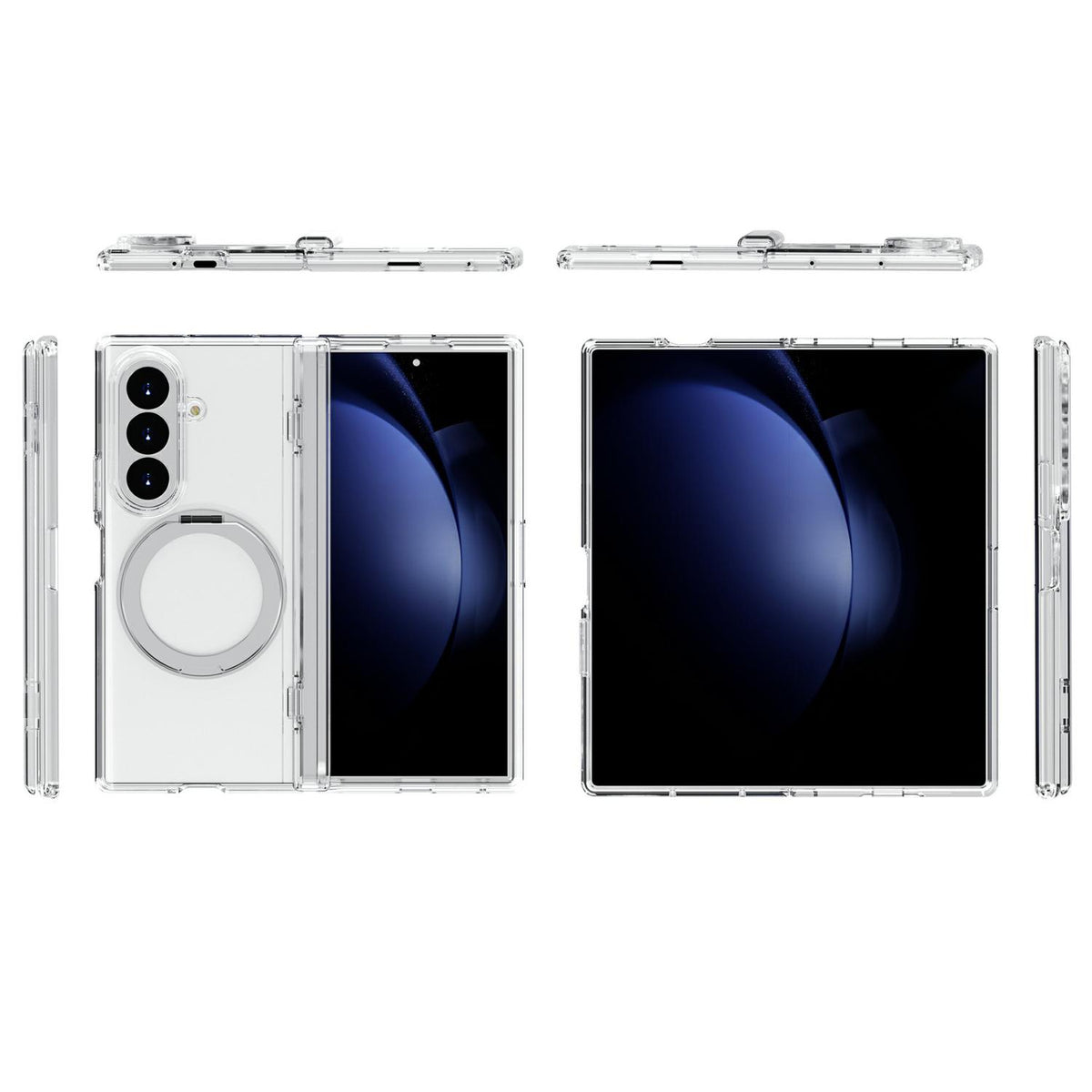 For Galaxy Z Fold8 Ultra 5G Terminator Style Glitter Powder Magnetic Holder Phone Case - Transparent - EDA009842302F