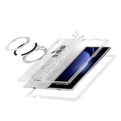 For Galaxy Z Fold8 Ultra 5G Terminator Style Glitter Powder Magnetic Holder Phone Case - Transparent - EDA009842302F