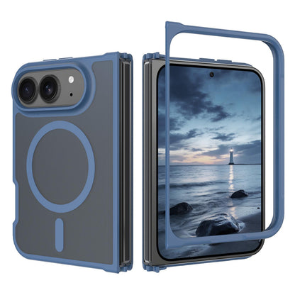 For iPhone Duo Skin Feel TPU Hybrid PC MagSafe Phone Case - Blue - EDA009844101B