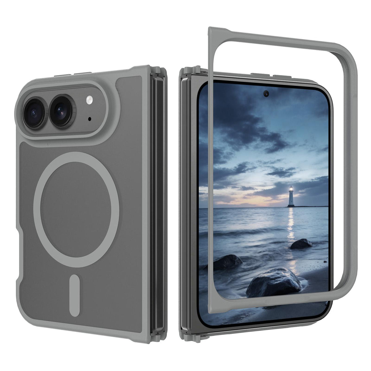 For iPhone Duo Skin Feel TPU Hybrid PC MagSafe Phone Case - Dark Grey - EDA009844101G