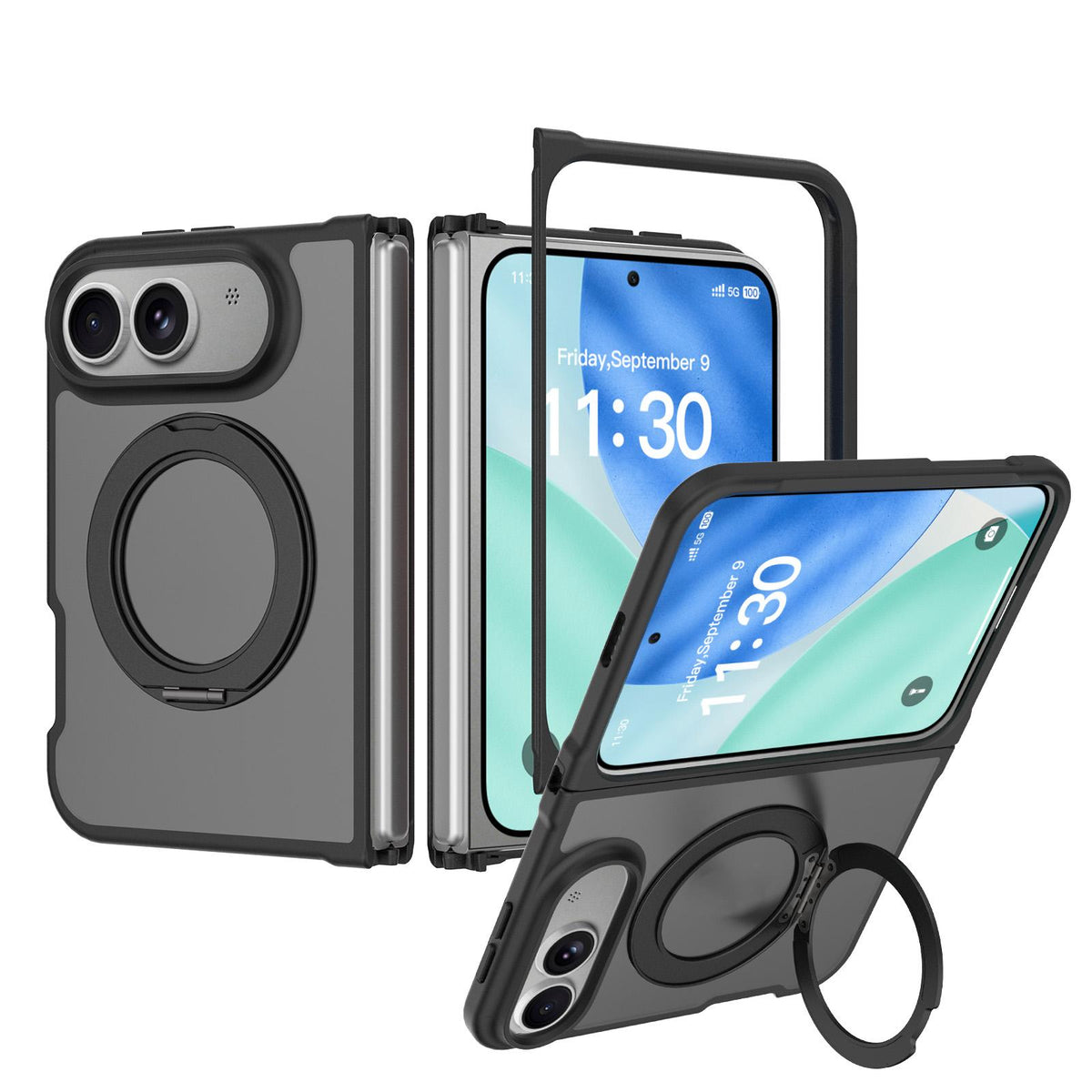 For iPhone Duo Skin Feel Rotating Holder Magnetic Phone Case - Black - EDA009844901A