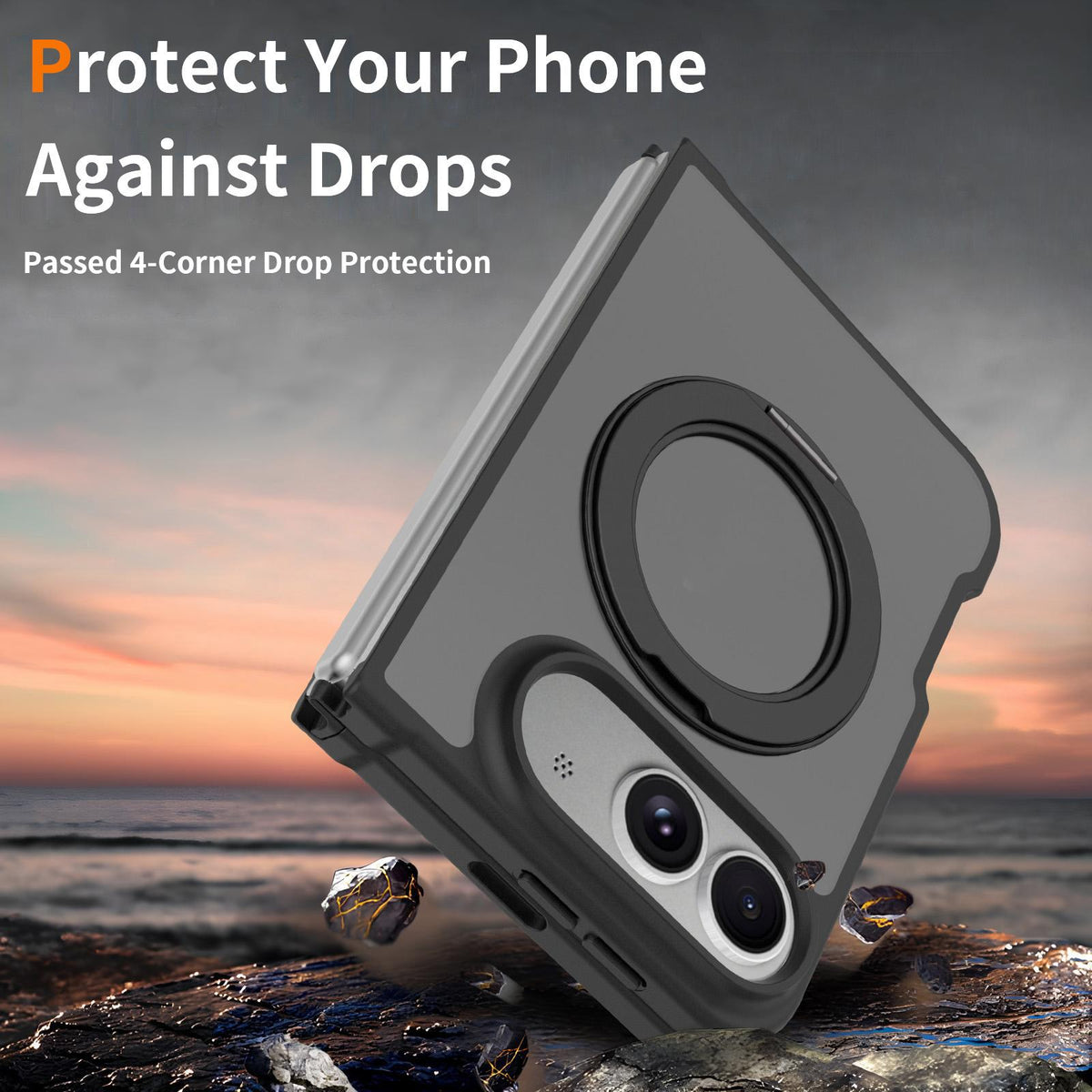 For iPhone Duo Skin Feel Rotating Holder Magnetic Phone Case - Black - EDA009844901A