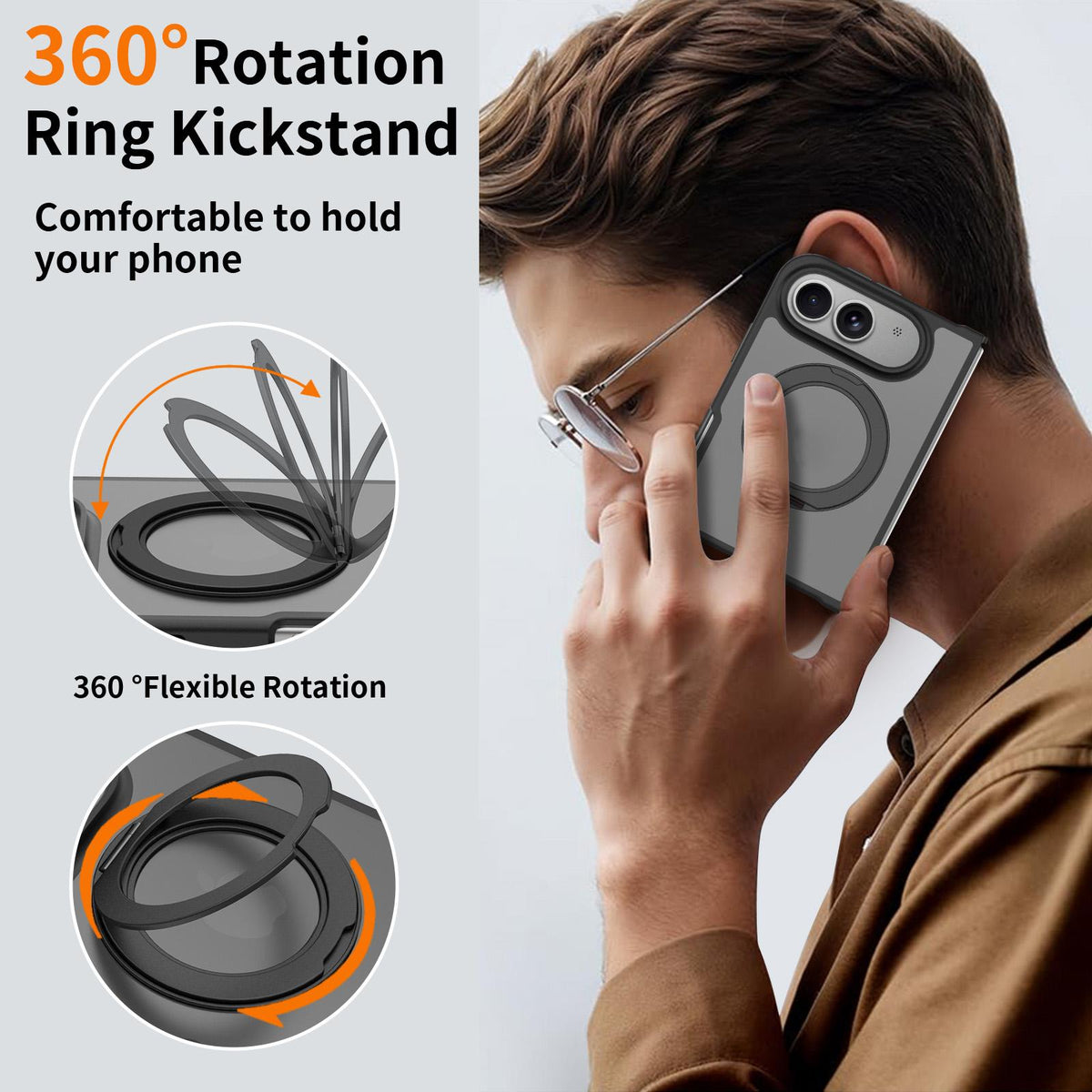For iPhone Duo Skin Feel Rotating Holder Magnetic Phone Case - Black - EDA009844901A