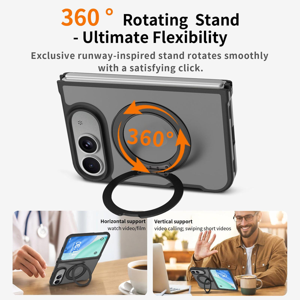 For iPhone Duo Skin Feel Rotating Holder Magnetic Phone Case - Black - EDA009844901A