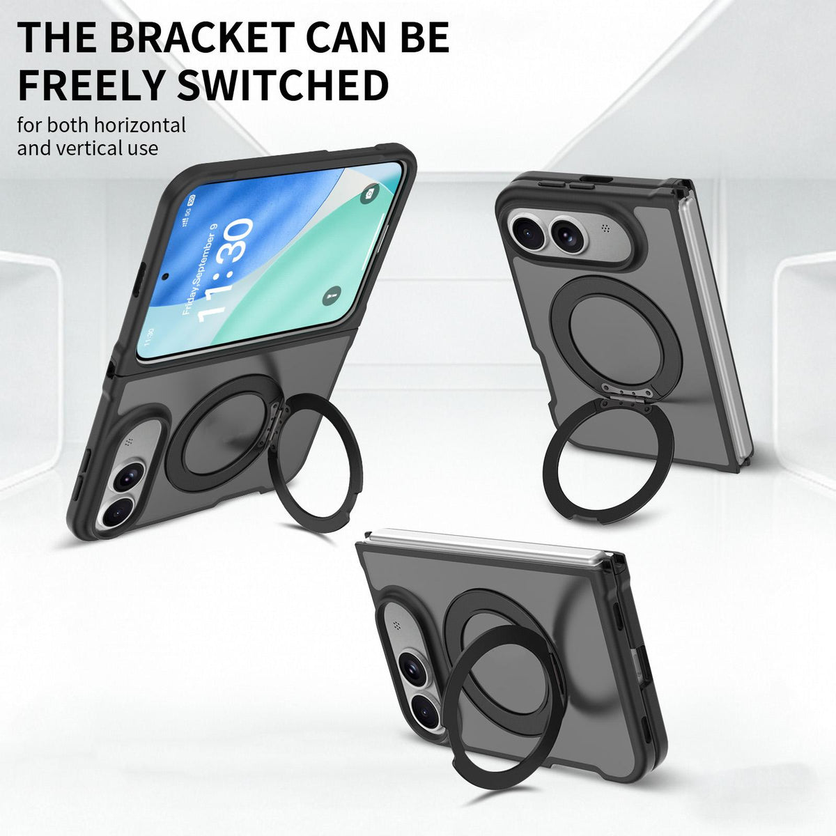For iPhone Duo Skin Feel Rotating Holder Magnetic Phone Case - Black - EDA009844901A