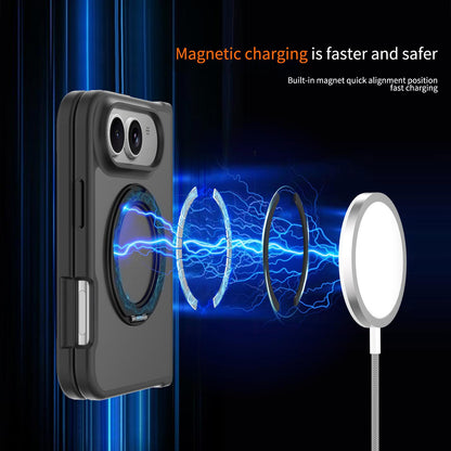 For iPhone Duo Skin Feel Rotating Holder Magnetic Phone Case - Black - EDA009844901A