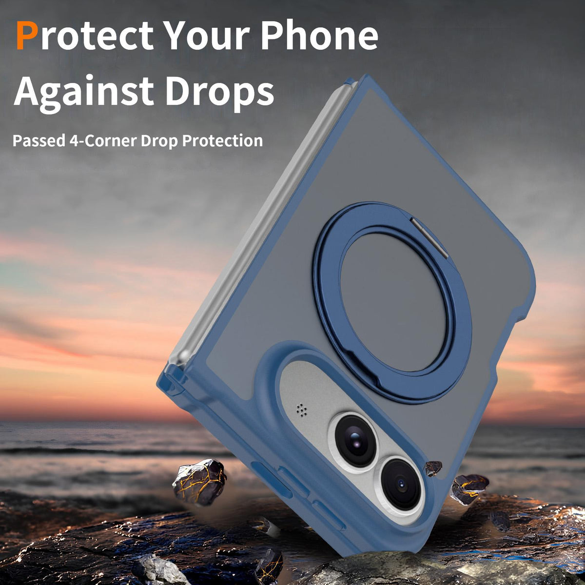 For iPhone Duo Skin Feel Rotating Holder Magnetic Phone Case - Blue - EDA009844901B