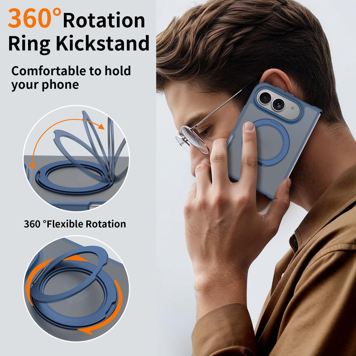 For iPhone Duo Skin Feel Rotating Holder Magnetic Phone Case - Blue - EDA009844901B