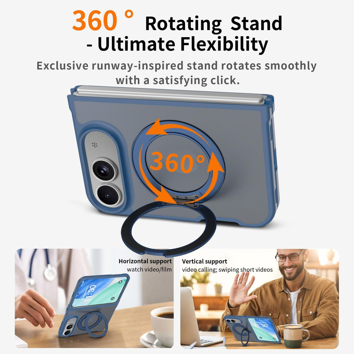 For iPhone Duo Skin Feel Rotating Holder Magnetic Phone Case - Blue - EDA009844901B