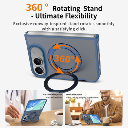 For iPhone Duo Skin Feel Rotating Holder Magnetic Phone Case - Blue - EDA009844901B