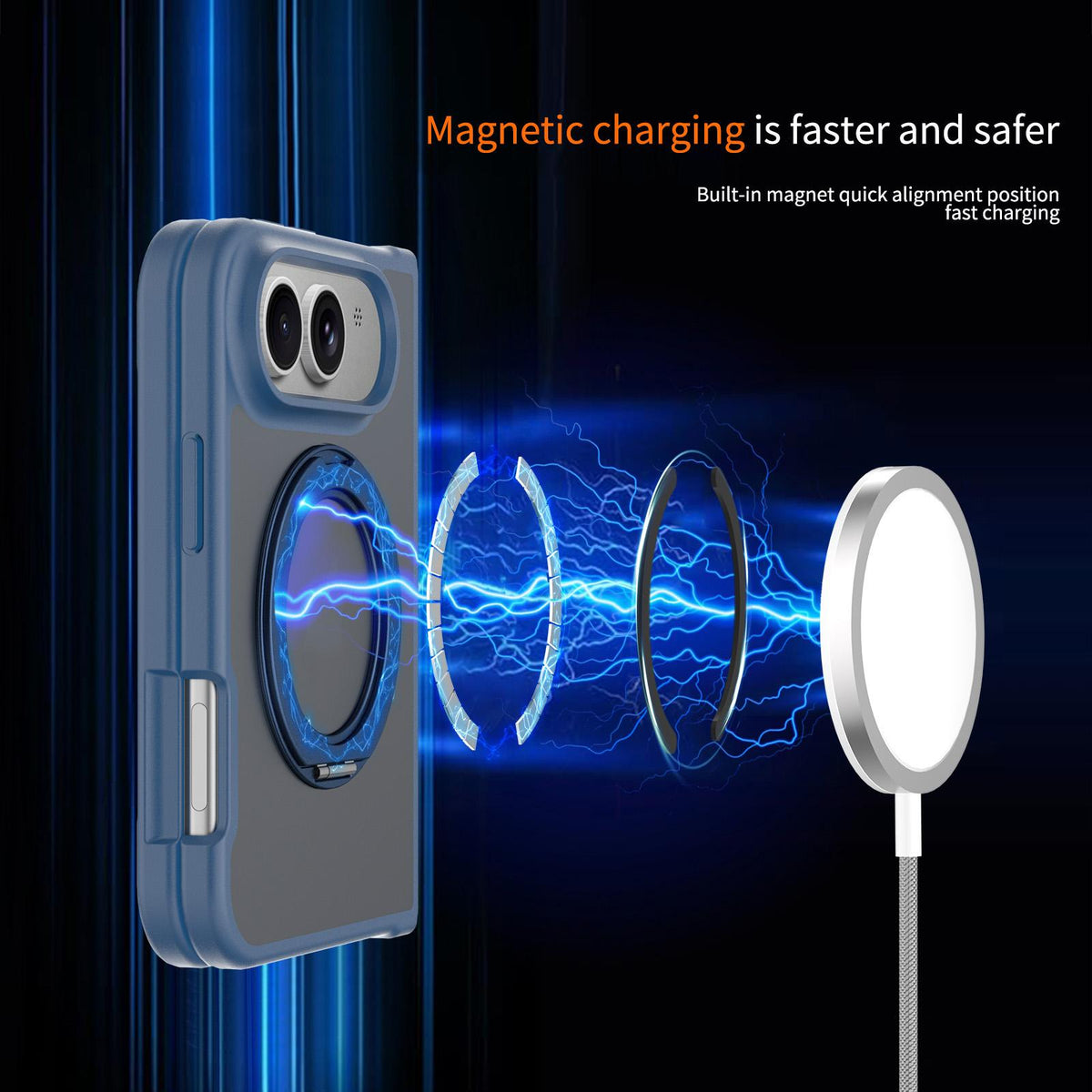For iPhone Duo Skin Feel Rotating Holder Magnetic Phone Case - Blue - EDA009844901B