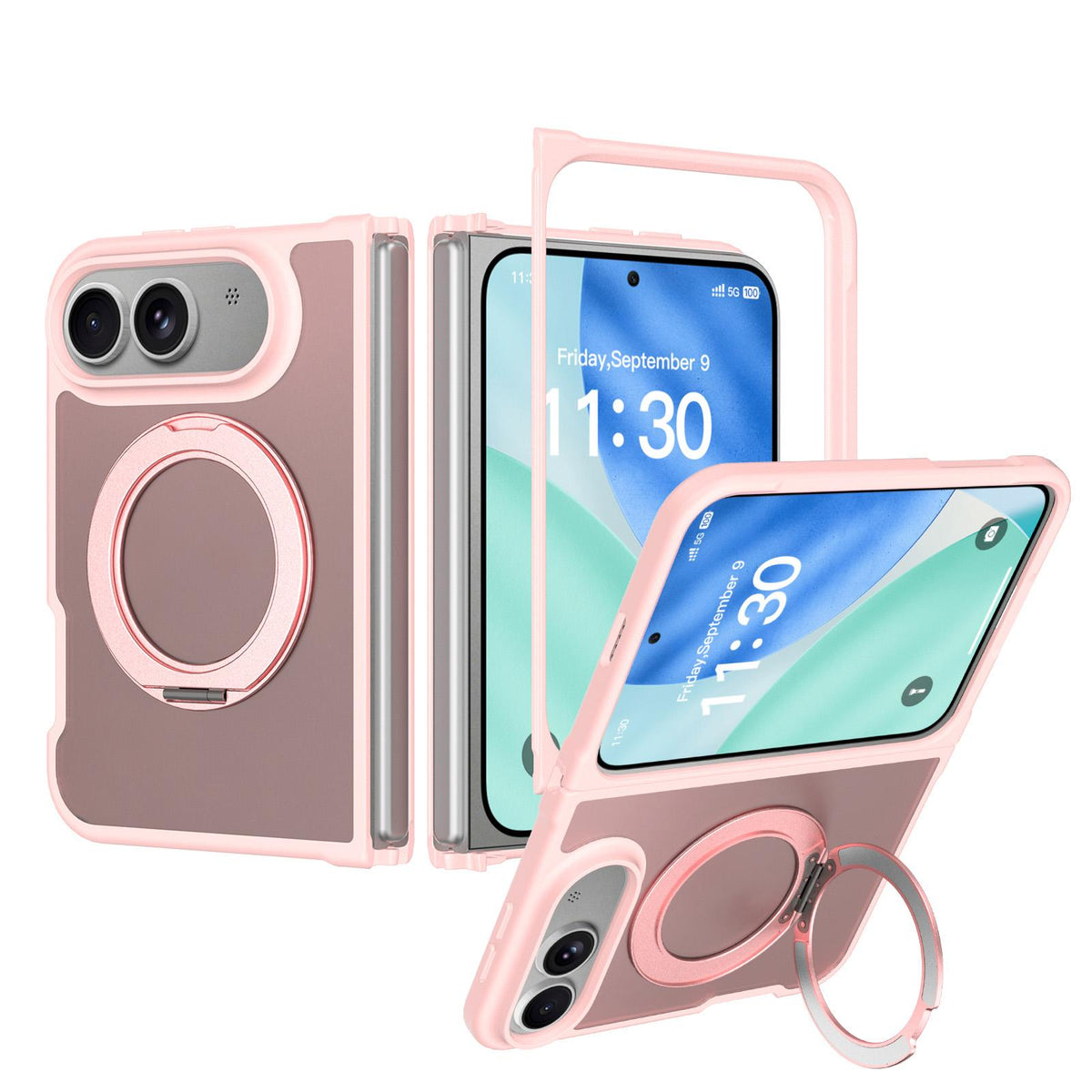 For iPhone Duo Skin Feel Rotating Holder Magnetic Phone Case - Pink - EDA009844901C