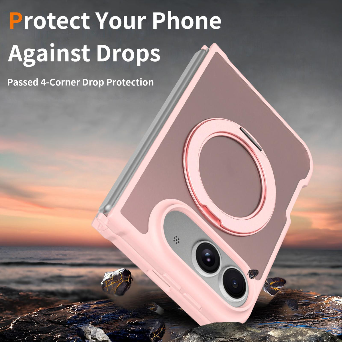 For iPhone Duo Skin Feel Rotating Holder Magnetic Phone Case - Pink - EDA009844901C