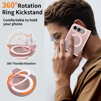 For iPhone Duo Skin Feel Rotating Holder Magnetic Phone Case - Pink - EDA009844901C