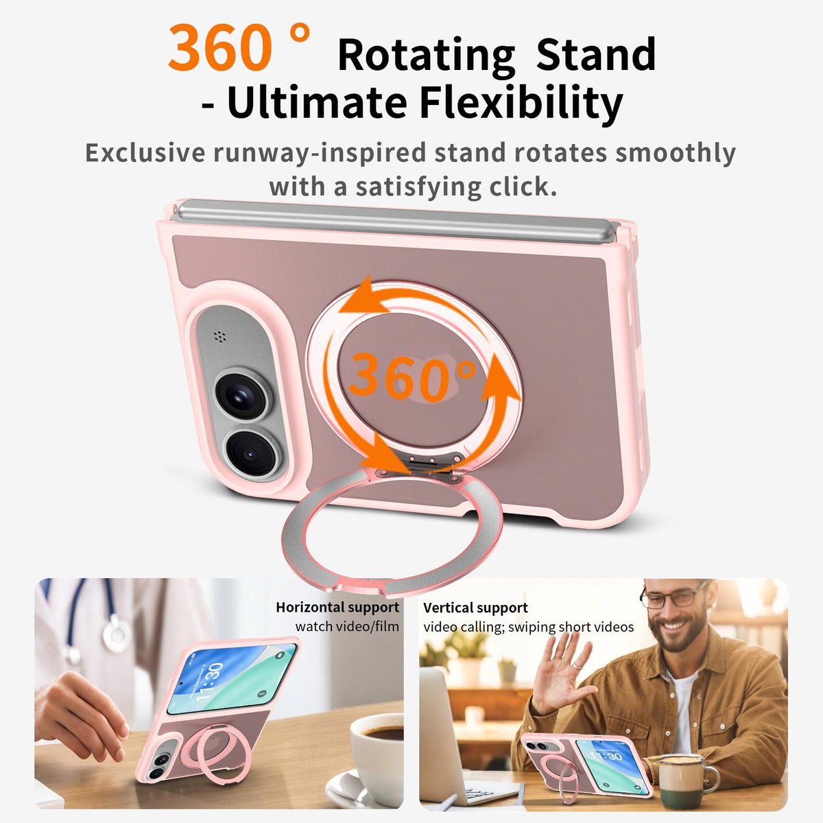 For iPhone Duo Skin Feel Rotating Holder Magnetic Phone Case - Pink - EDA009844901C