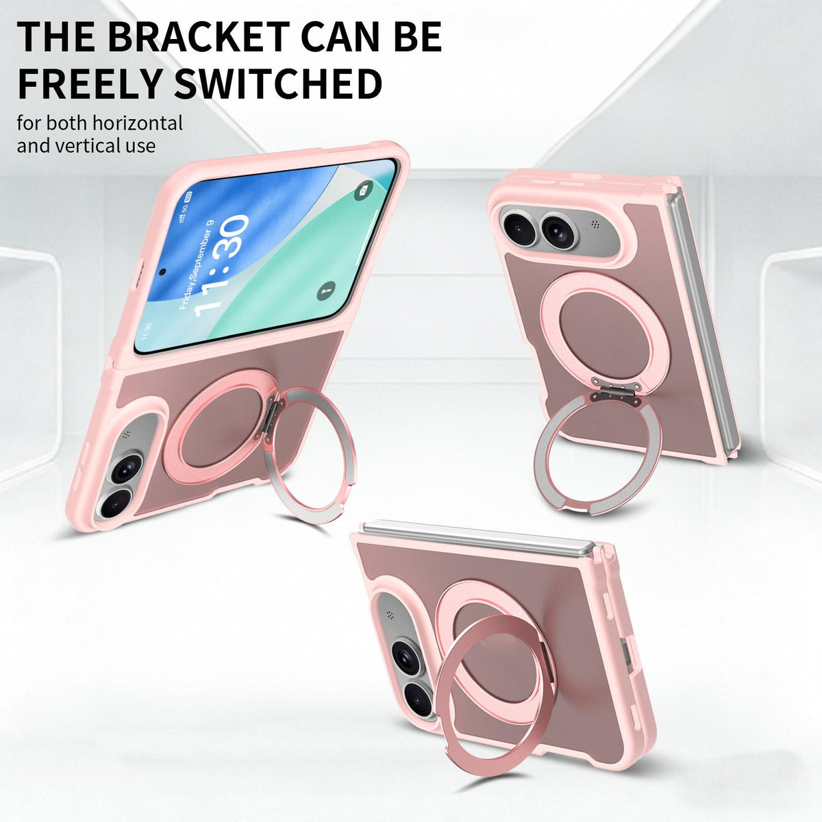 For iPhone Duo Skin Feel Rotating Holder Magnetic Phone Case - Pink - EDA009844901C
