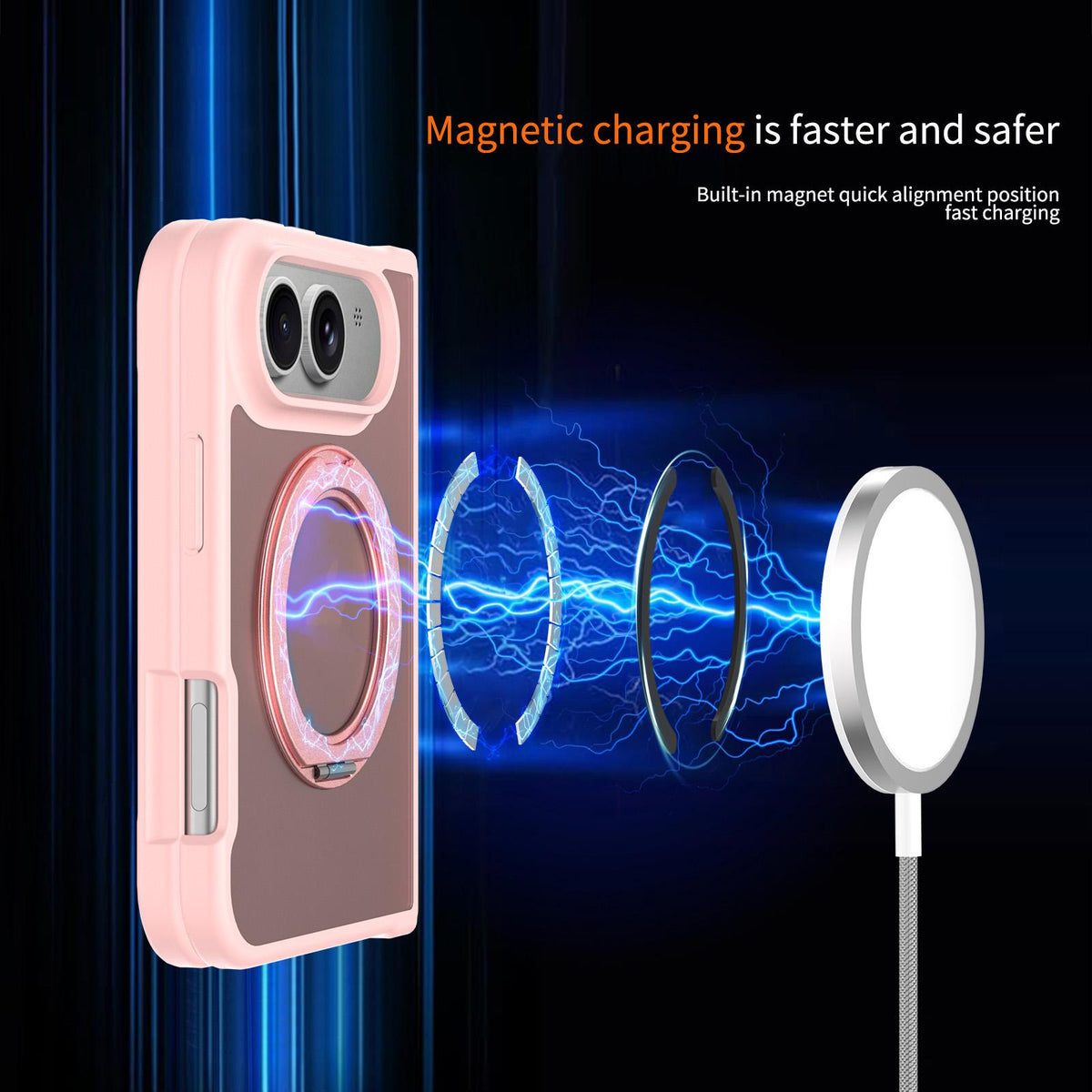For iPhone Duo Skin Feel Rotating Holder Magnetic Phone Case - Pink - EDA009844901C