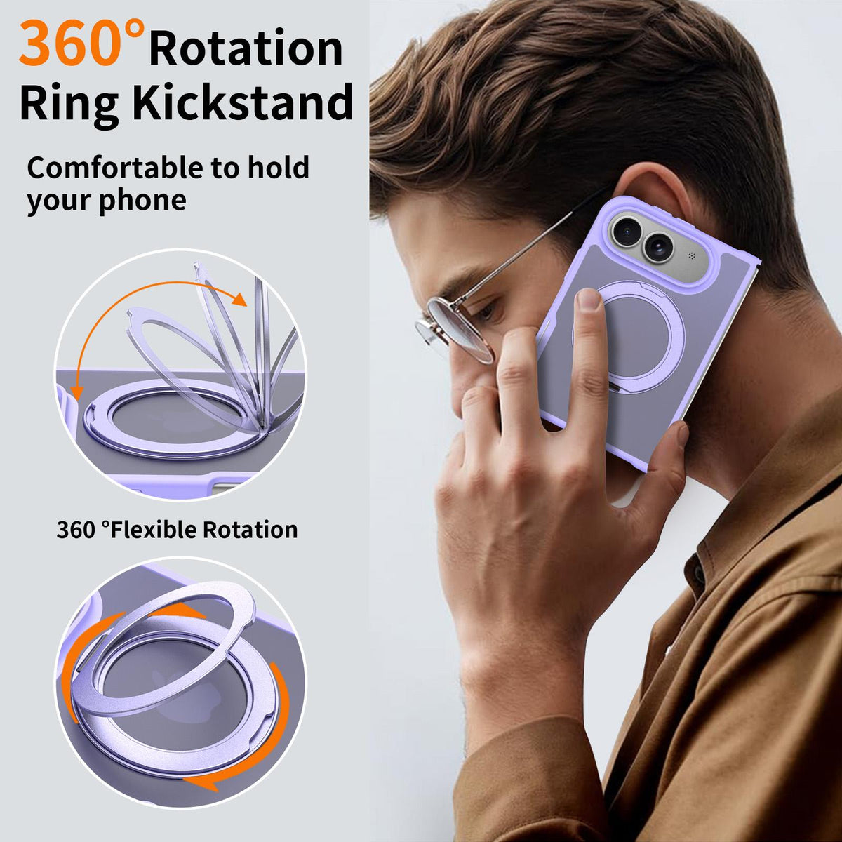 For iPhone Duo Skin Feel Rotating Holder Magnetic Phone Case - Purple - EDA009844901D