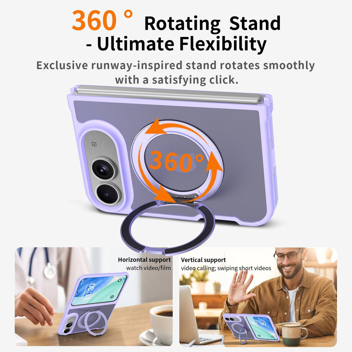 For iPhone Duo Skin Feel Rotating Holder Magnetic Phone Case - Purple - EDA009844901D