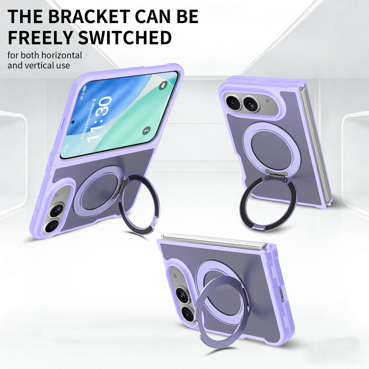 For iPhone Duo Skin Feel Rotating Holder Magnetic Phone Case - Purple - EDA009844901D