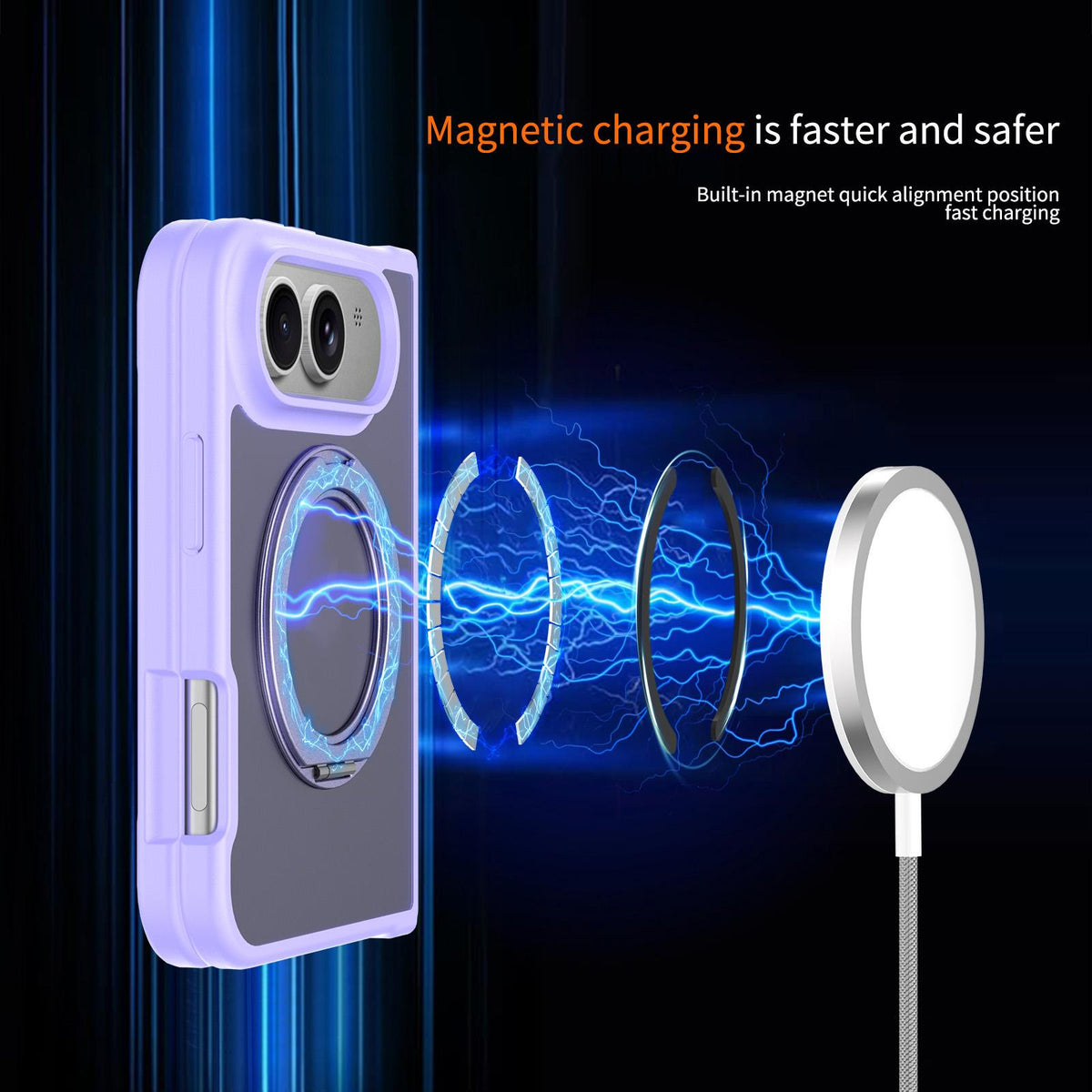For iPhone Duo Skin Feel Rotating Holder Magnetic Phone Case - Purple - EDA009844901D