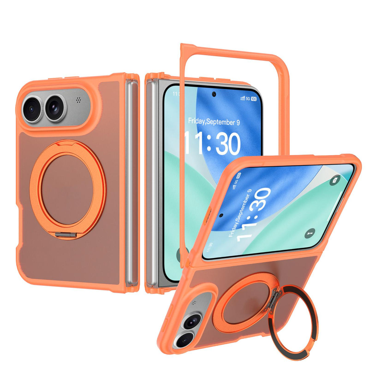For iPhone Duo Skin Feel Rotating Holder Magnetic Phone Case - Orange - EDA009844901E