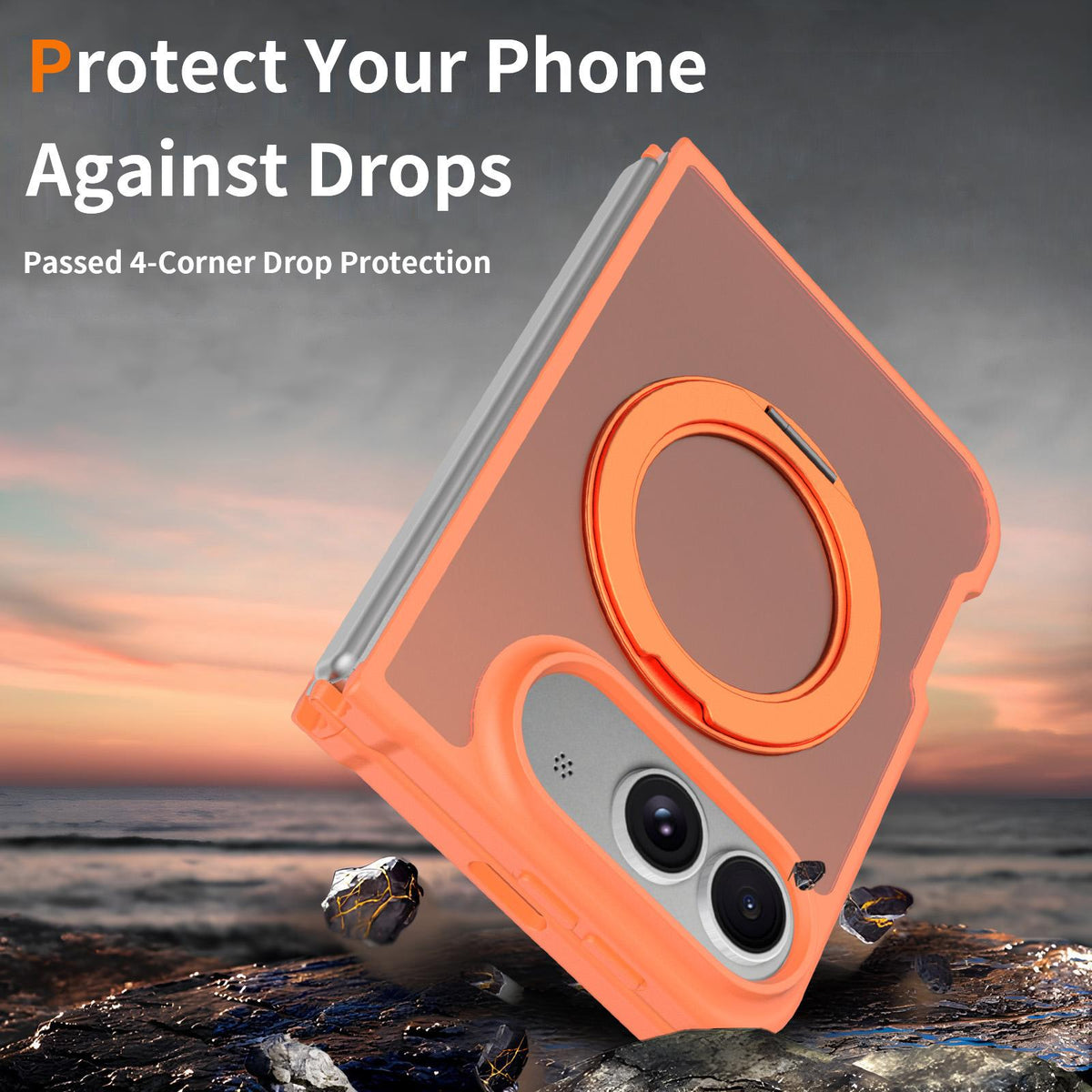 For iPhone Duo Skin Feel Rotating Holder Magnetic Phone Case - Orange - EDA009844901E