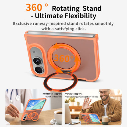 For iPhone Duo Skin Feel Rotating Holder Magnetic Phone Case - Orange - EDA009844901E