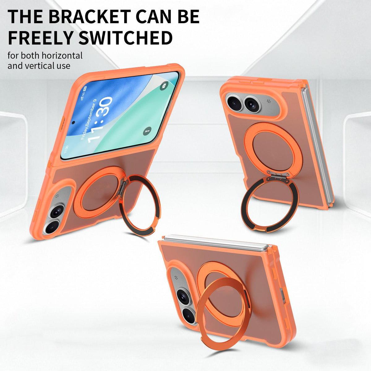 For iPhone Duo Skin Feel Rotating Holder Magnetic Phone Case - Orange - EDA009844901E