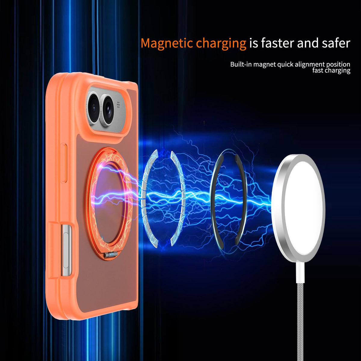 For iPhone Duo Skin Feel Rotating Holder Magnetic Phone Case - Orange - EDA009844901E