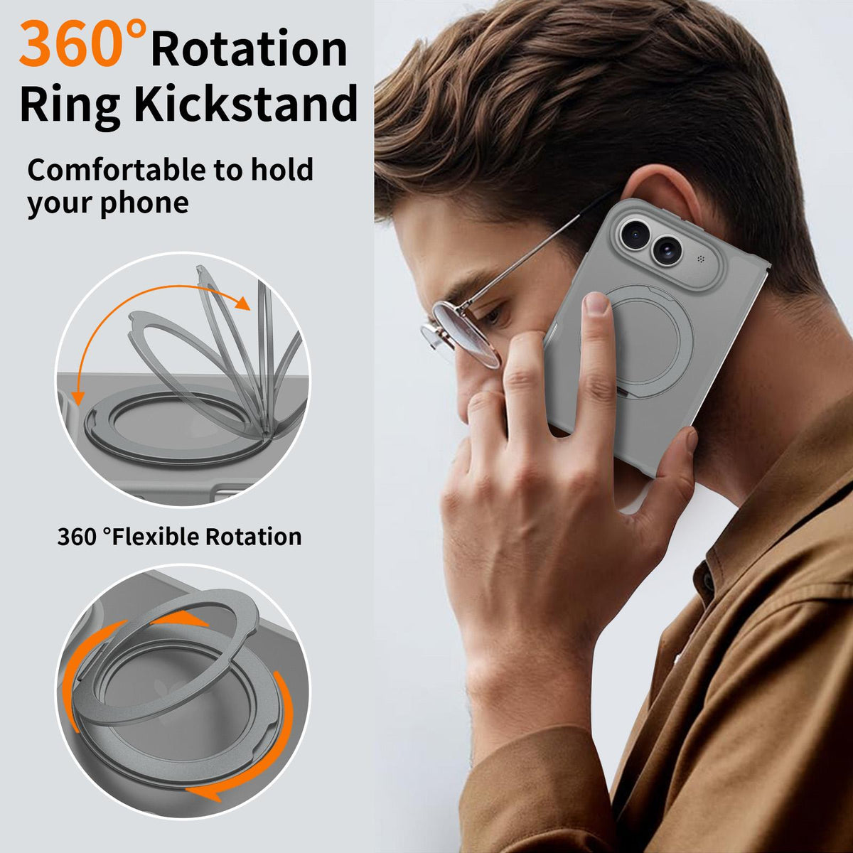 For iPhone Duo Skin Feel Rotating Holder Magnetic Phone Case - Dark Grey - EDA009844901F