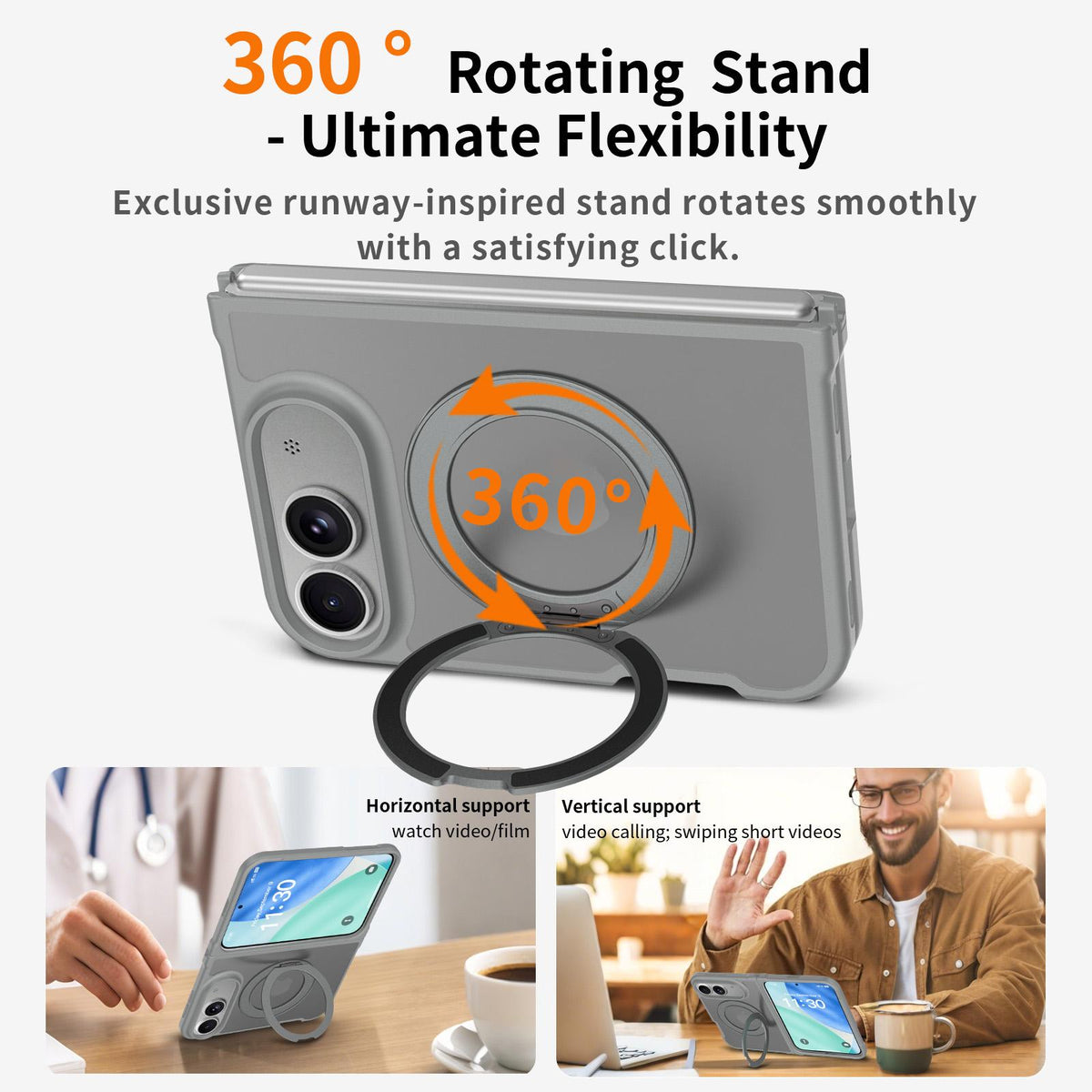 For iPhone Duo Skin Feel Rotating Holder Magnetic Phone Case - Dark Grey - EDA009844901F