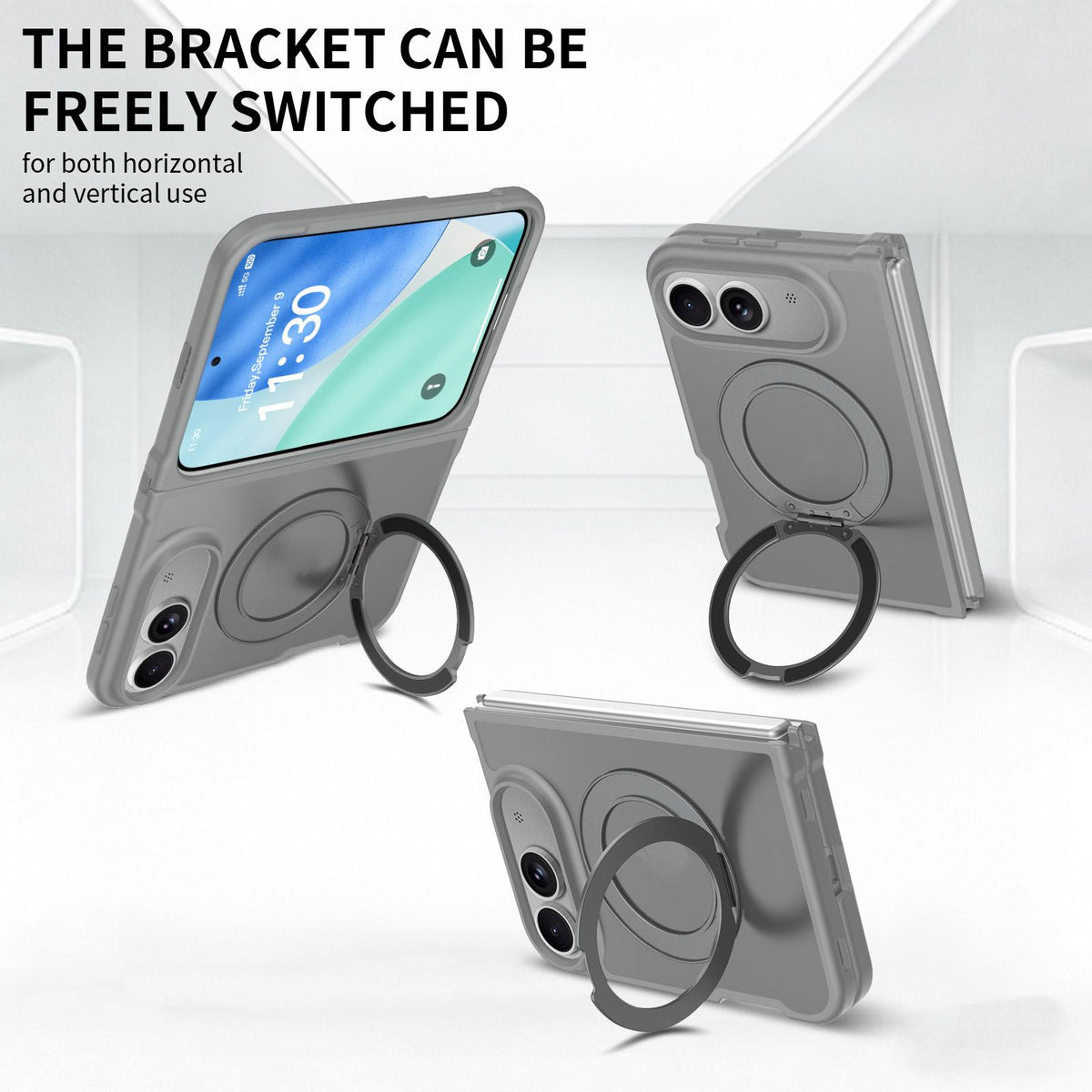 For iPhone Duo Skin Feel Rotating Holder Magnetic Phone Case - Dark Grey - EDA009844901F