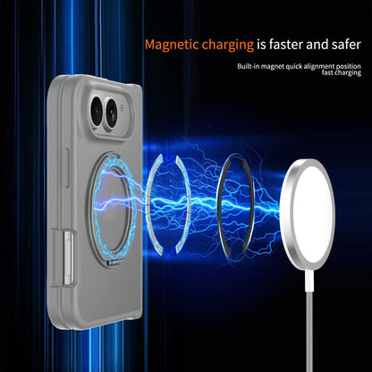 For iPhone Duo Skin Feel Rotating Holder Magnetic Phone Case - Dark Grey - EDA009844901F