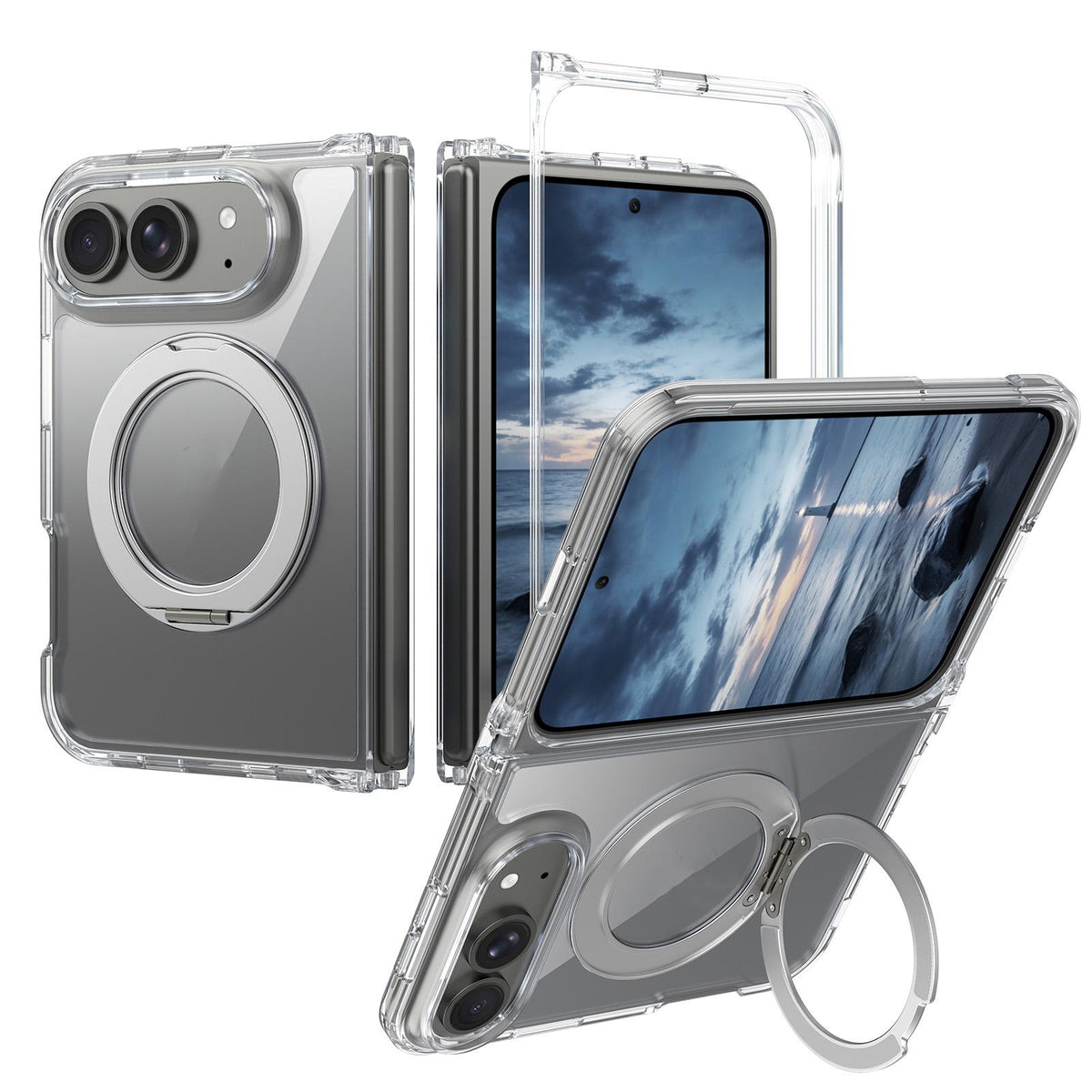 For iPhone Duo Scratch-proof Transparent Rotating Holder Magnetic Phone Case - Default - EDA009845101