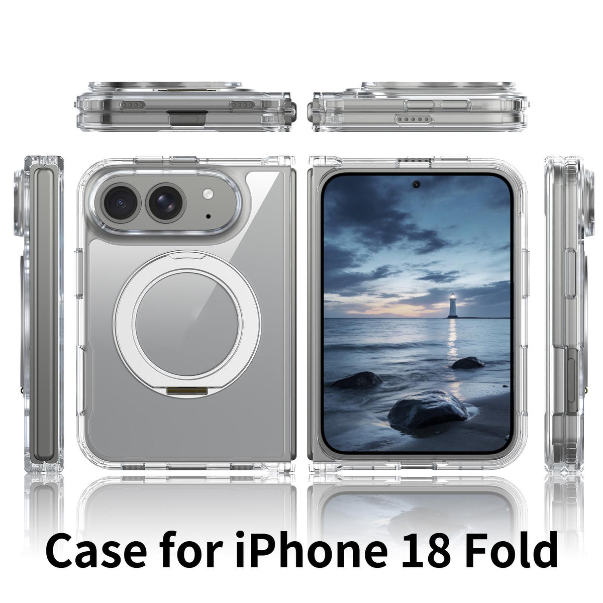 For iPhone Duo Scratch-proof Transparent Rotating Holder Magnetic Phone Case - Default - EDA009845101