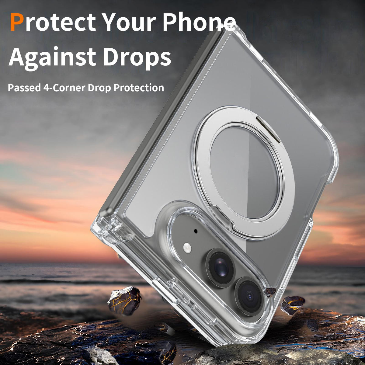 For iPhone Duo Scratch-proof Transparent Rotating Holder Magnetic Phone Case - Default - EDA009845101