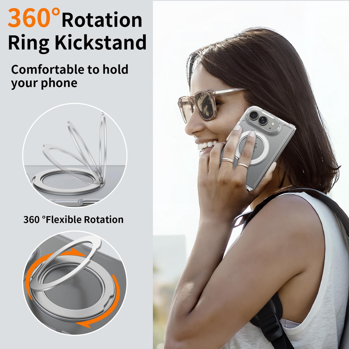 For iPhone Duo Scratch-proof Transparent Rotating Holder Magnetic Phone Case - Default - EDA009845101