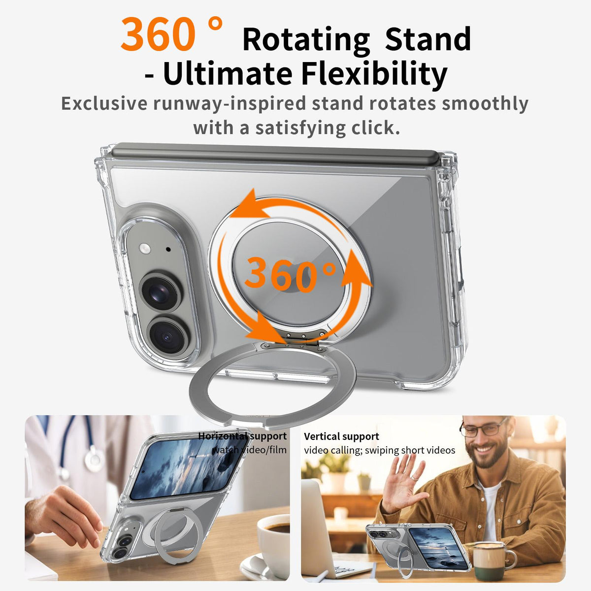 For iPhone Duo Scratch-proof Transparent Rotating Holder Magnetic Phone Case - Default - EDA009845101
